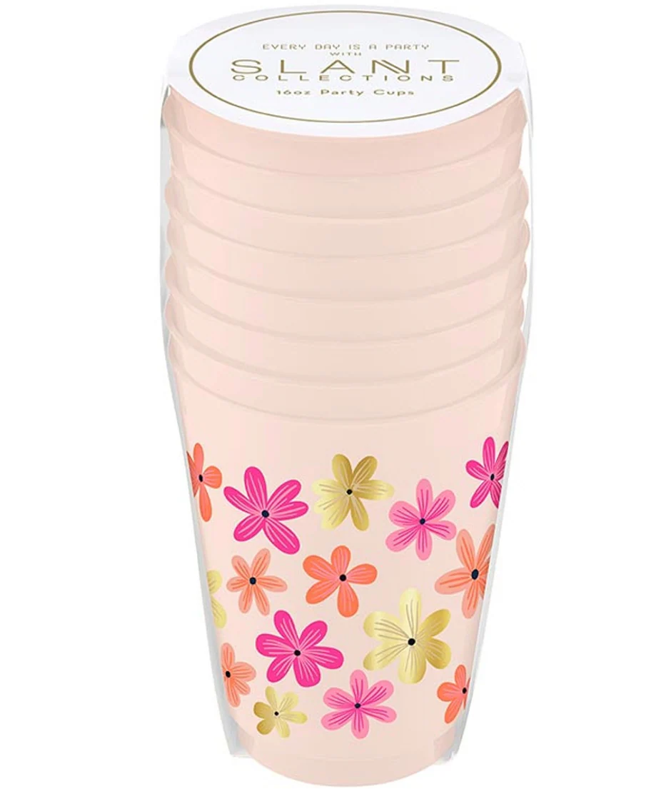 16oz Frosted Floral Pattern BPA-Free Plastic Party Cups S/8 (40% off at checkout) - Image 2