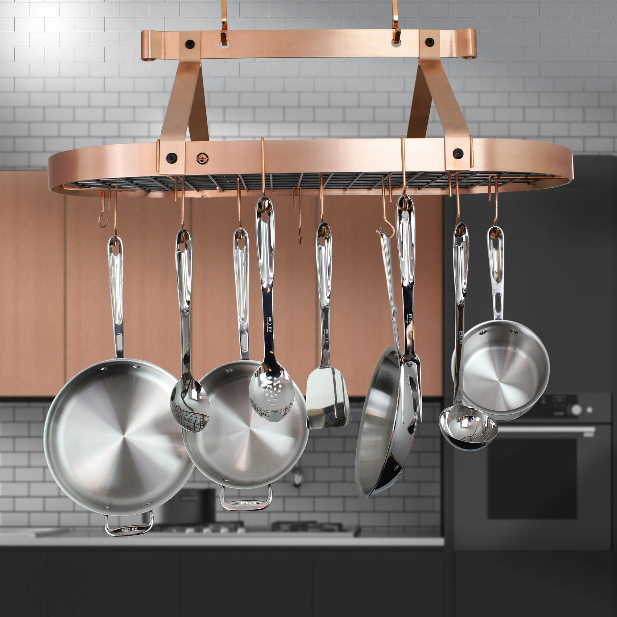 48" Oval Hanging Pot Rack - Plated Copper - Image 2