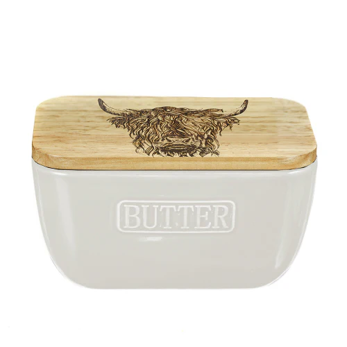 Butter Dish - Highland Cow White