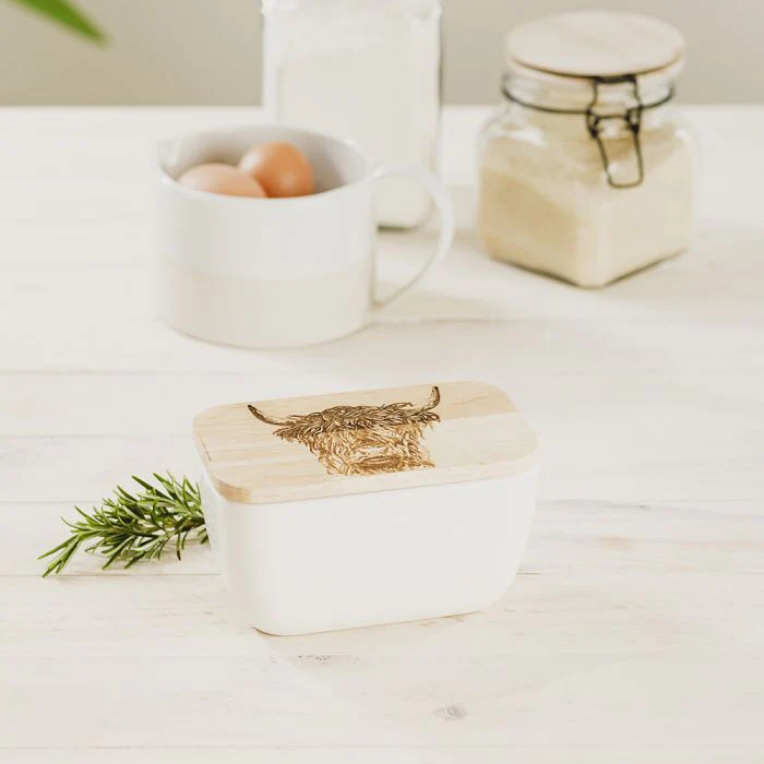 Butter Dish - Highland Cow White - Image 2