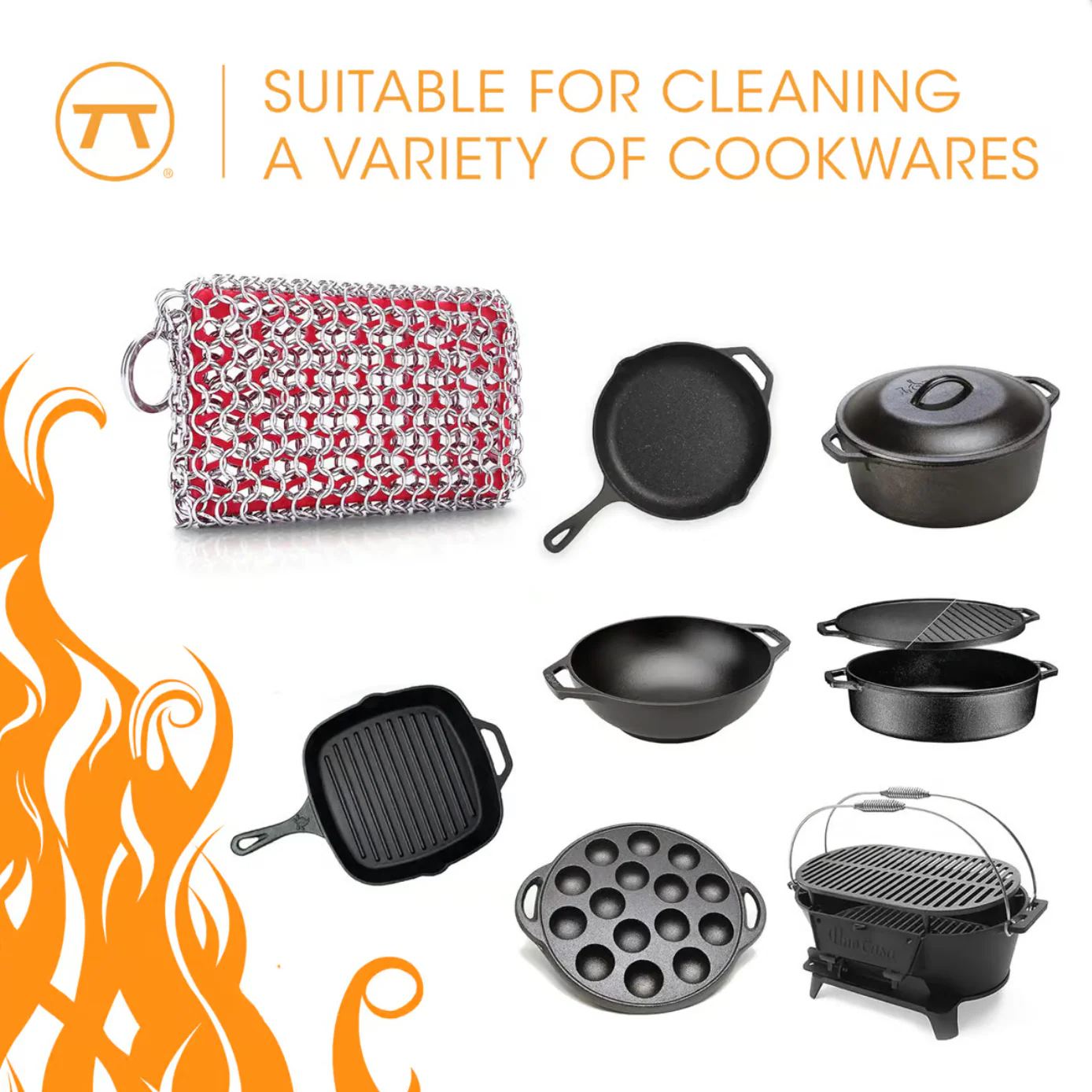 Cast Iron Chain Scrubber w Silicone Pad - Image 10