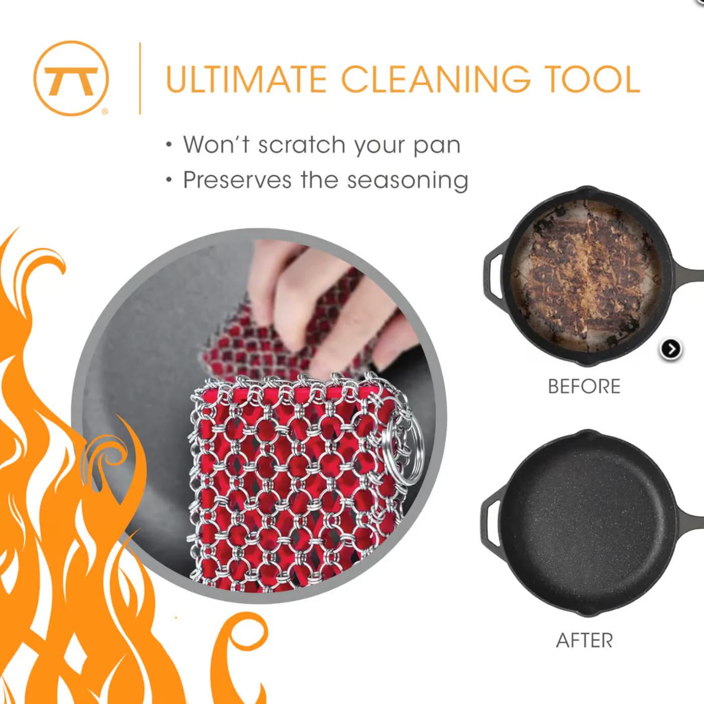 Cast Iron Chain Scrubber w Silicone Pad - Image 9
