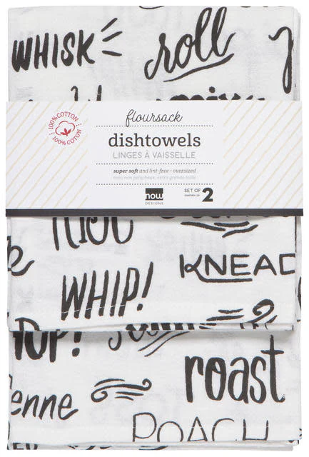 Floursack Dishtowel Set/2 - Kitchen Words Black - Image 3