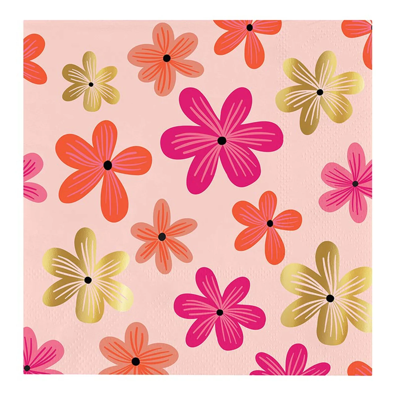 Foil Beverage Napkins - Pink Floral Count/20