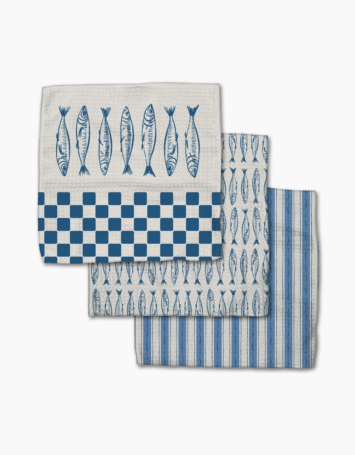 Geometry Sardine Check Blue Dishcloth S/3