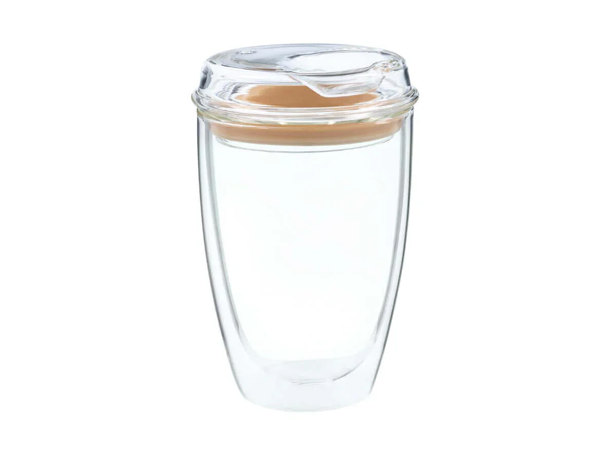 12oz Clear Good Cuppa Double Wall Glass Takeaway Cup