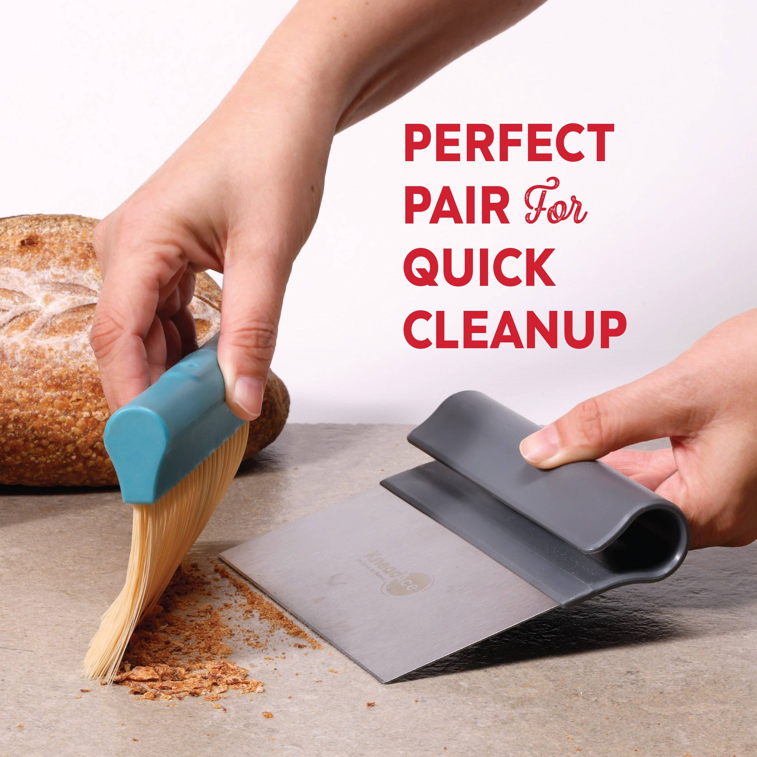 KneadAce Bench Scraper and Baker's Brush Gray / Turquoise - Image 16
