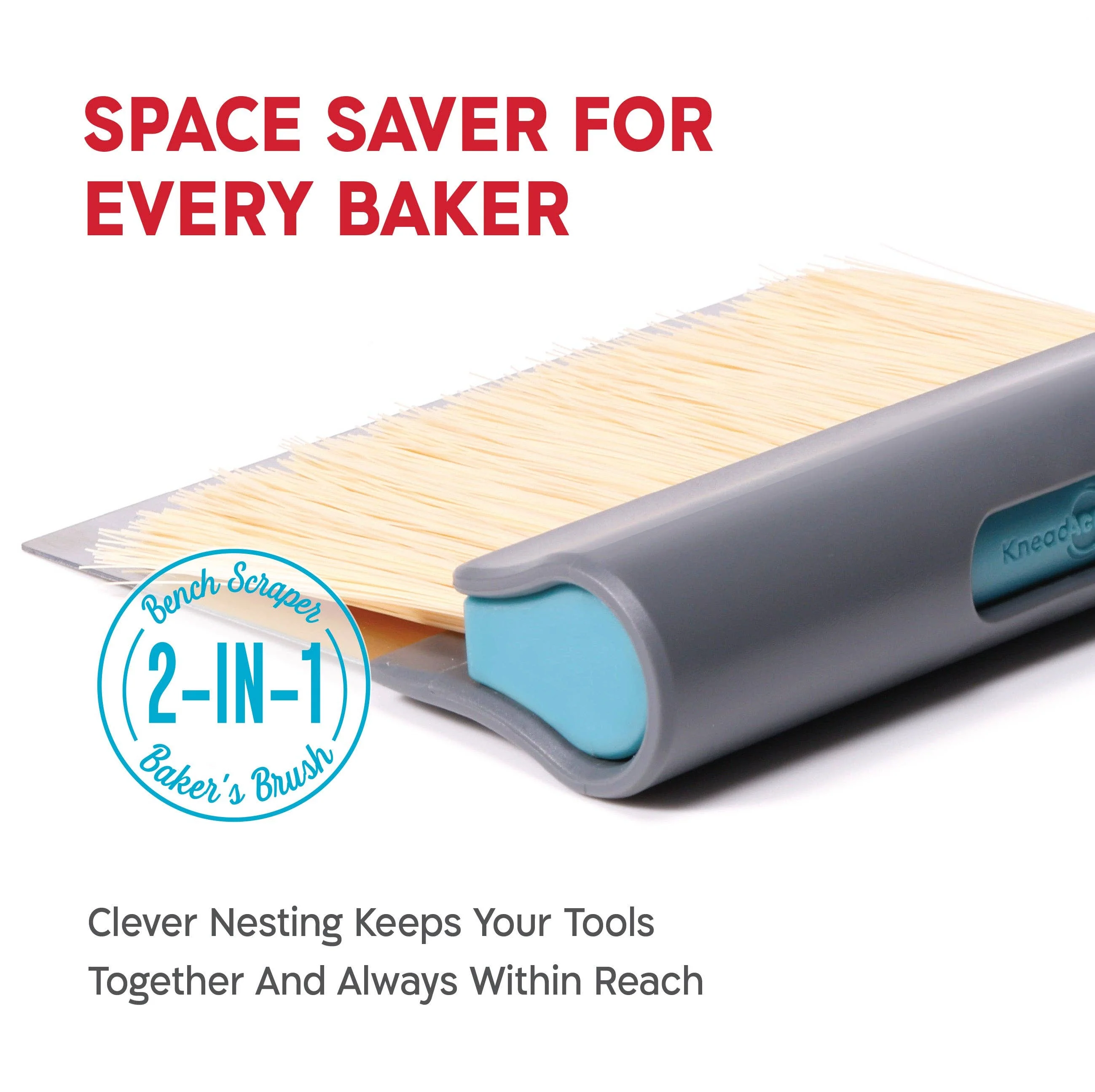 KneadAce Bench Scraper and Baker's Brush White / Red - Image 11