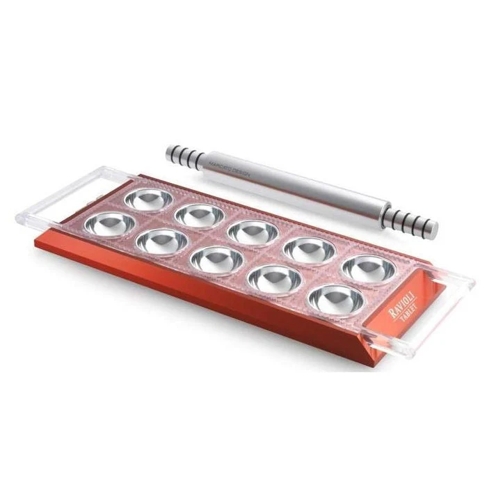 Marcato Ravioli Tablet with Rolling Pin - Red