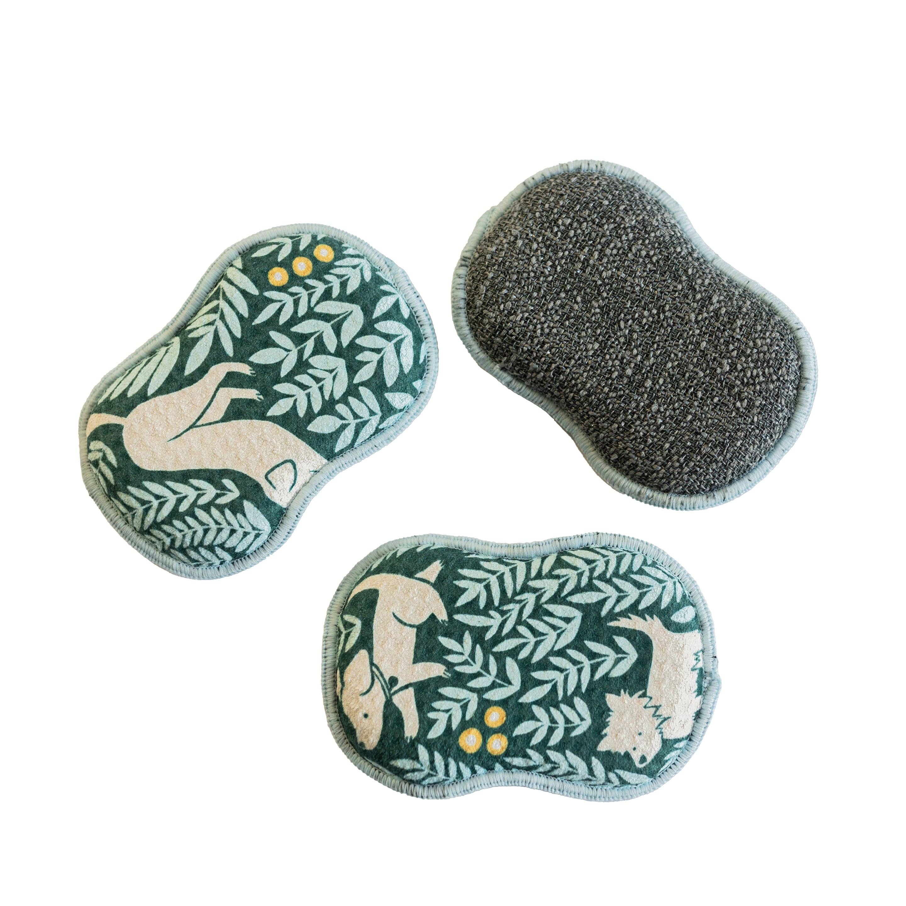 RE:usable Sponges (Set of 3) - Nuthatch Dog Park: Teal - Image 2