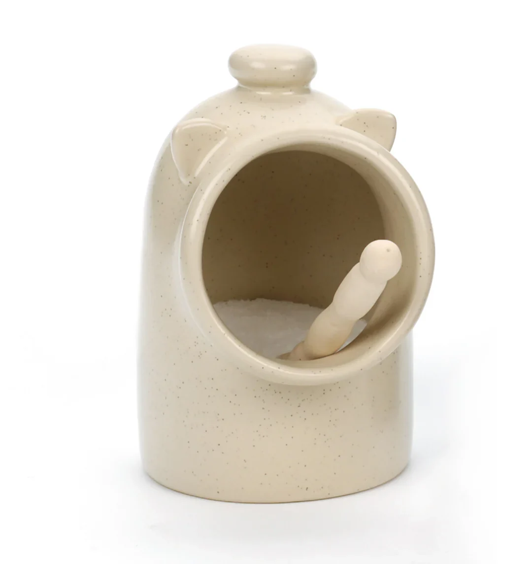 Stoneware Salt Pig w/spoon Oat - Image 4