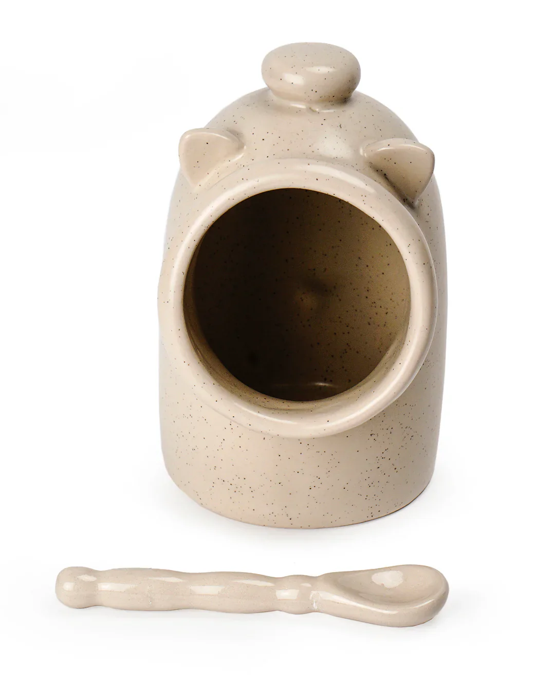 Stoneware Salt Pig w/spoon Oat - Image 6