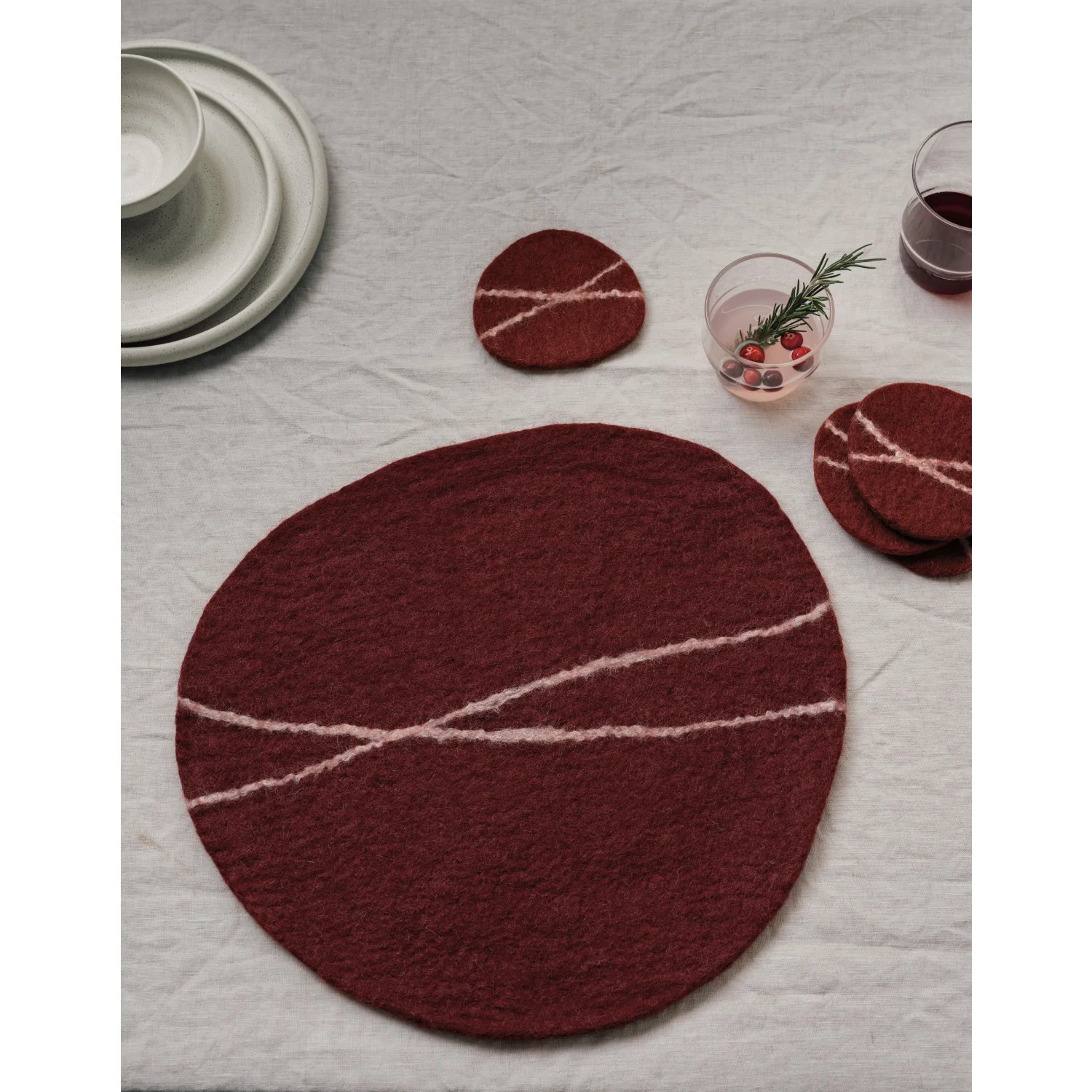 Striato Felt Wool Placemat - Garnet - Image 2