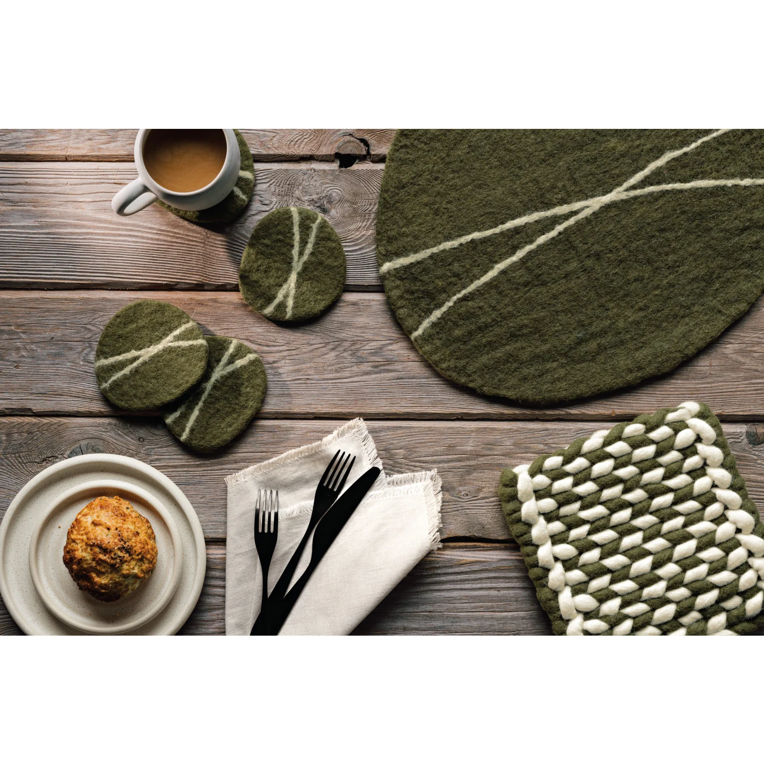 Striato Felt Wool Placemat - Olive Branch - Image 2