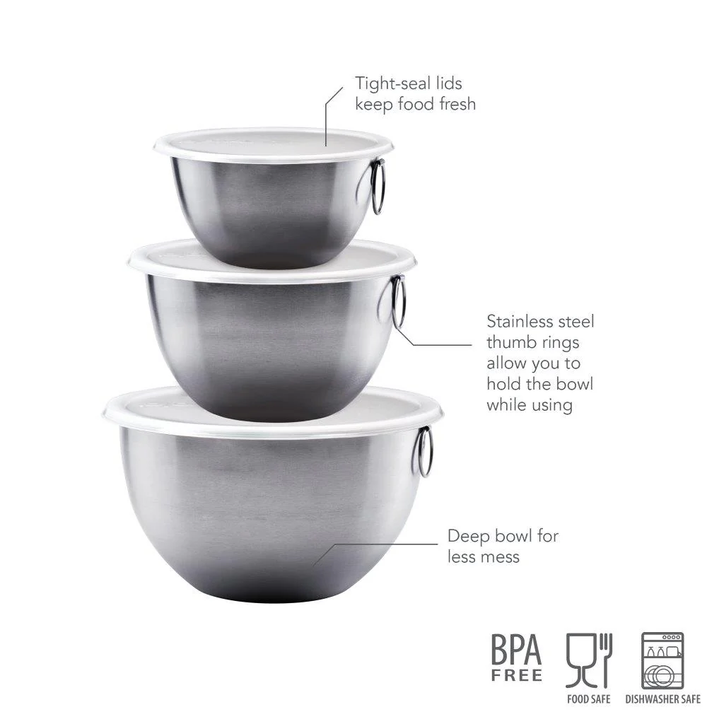 TOVOLO® Stainless Steel Mixing Bowl Set With Lids S/3 - Image 2