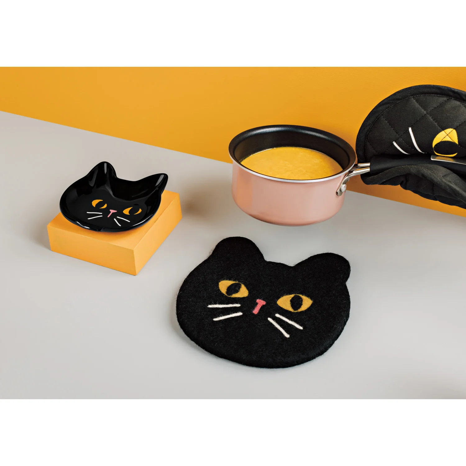 Trivet - Felted Wool - Black Cat - Image 2