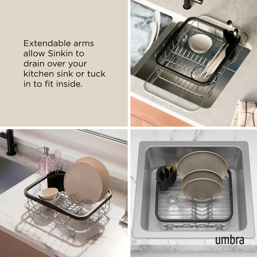 Umbra Sinkin Multi Use Dish Rack - Black-Nickel - Image 4