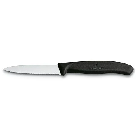 Paring Knife 3.25" / 8cm Serrated, Spear Tip Black