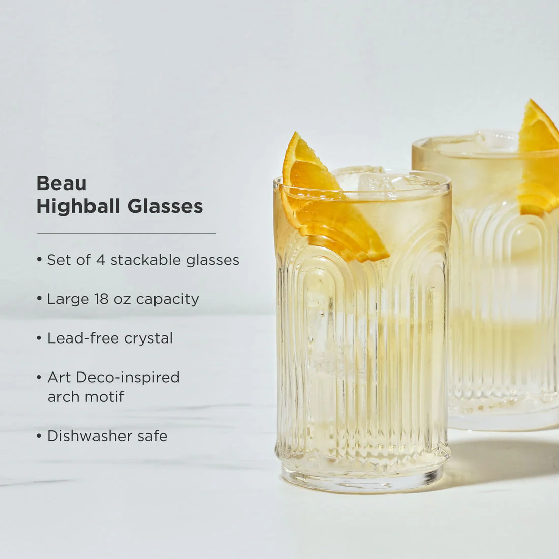 Viski Crystal Deco Beau Highball - 18oz/532ml - Image 5