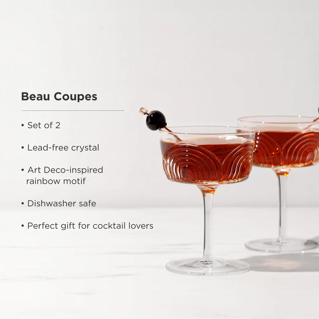 Viski Crystal Deco Beau Cocktail Coupes - 7.5oz/222ml - Image 5
