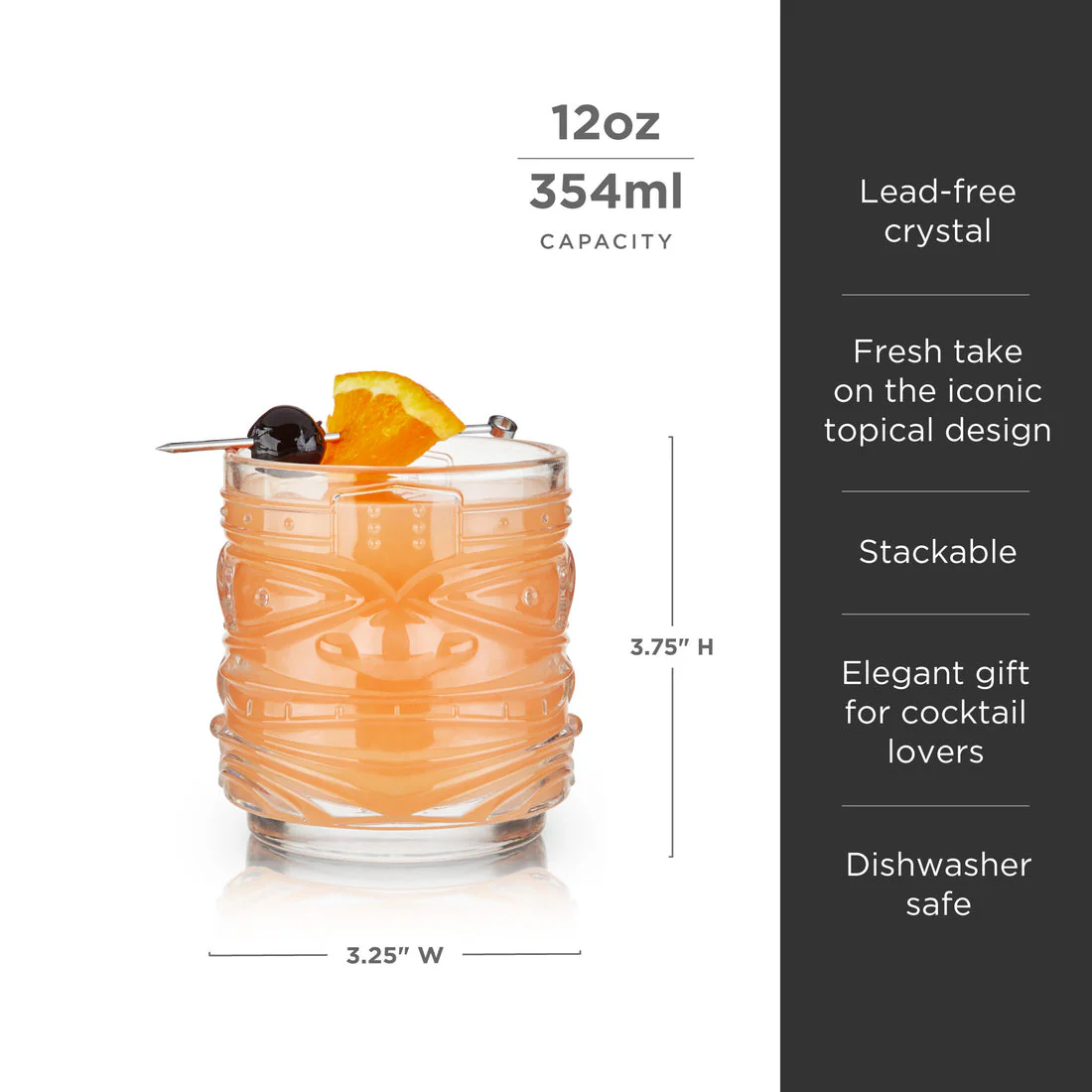 Viski Crystal Tiki Lowball Tumblers Pacific S/2 - 12oz - Image 6