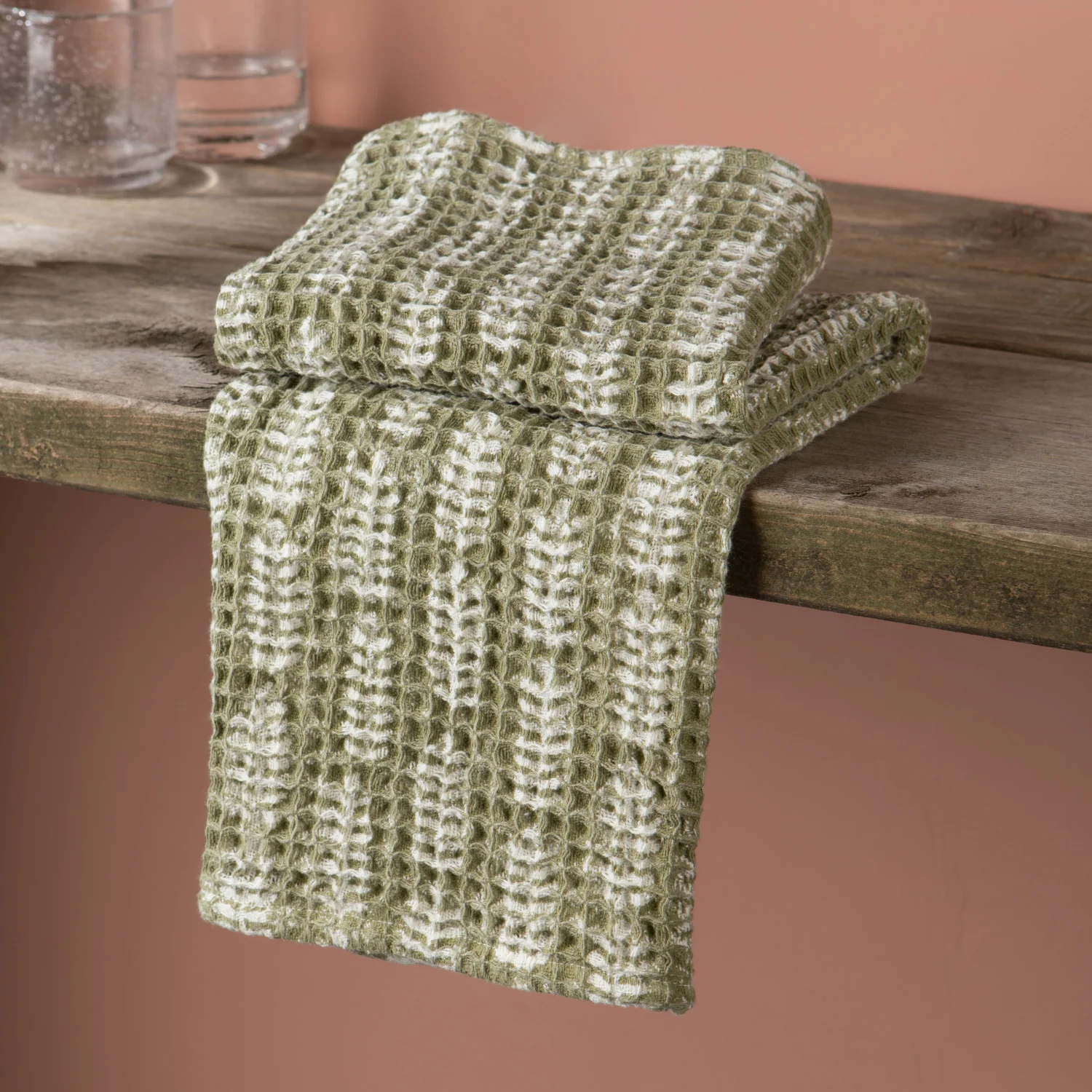 Waffle Tea Towel Fern Block Print - Image 2