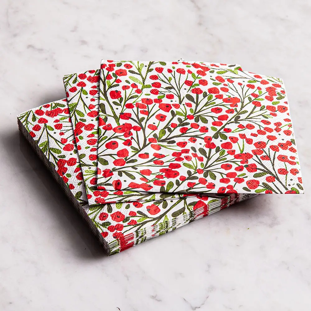 Winter Red Berry Paper Lunch Napkins 20/pk - Image 2