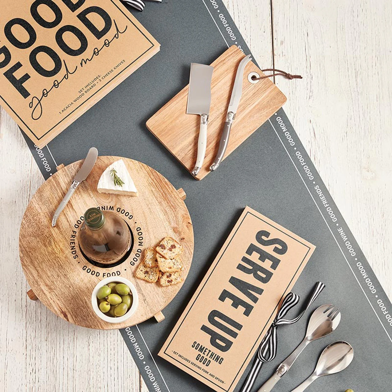 Wood Cheese Board Set Book Box - Good Food Good Mood - Image 5